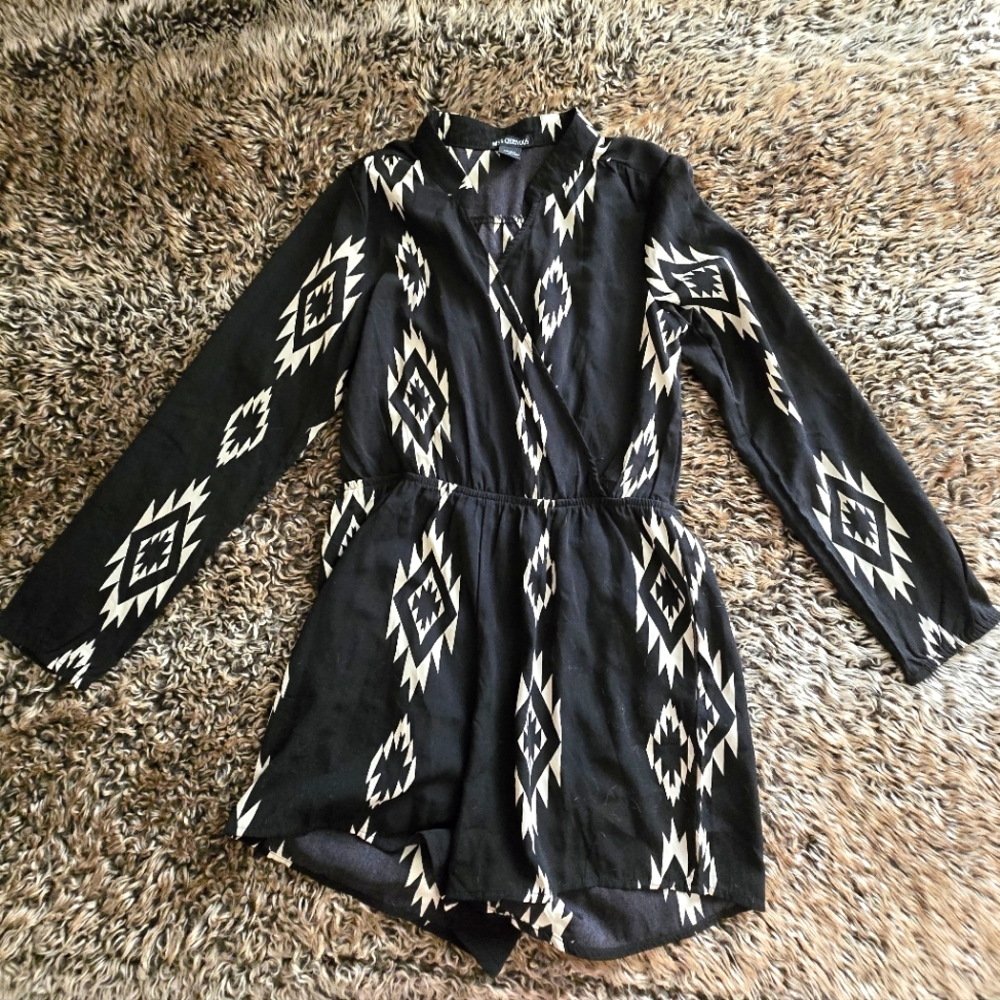 Black and Cream Geometric Romper